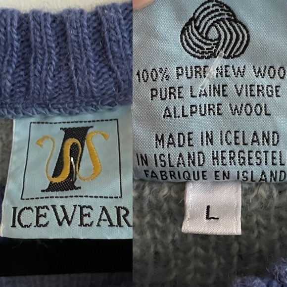 ICEWEAR Vintage Icelandic Crew Neck Long Sleeve Sweater Blue Cream L - Picture 7 of 7